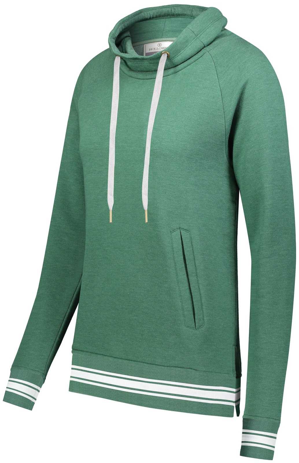 Holloway 229763 Ladies Ivy League Funnel Neck Pullover - Dark Green Heather White - HIT a Double