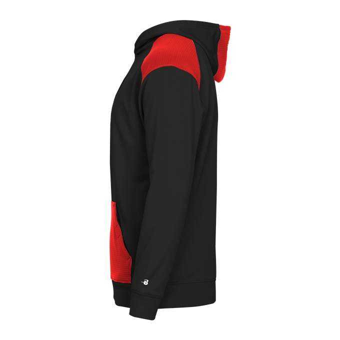 Badger Sport 2440 Breakout Performance Fleece Youth Hoodie - Black Red - HIT a Double - 2