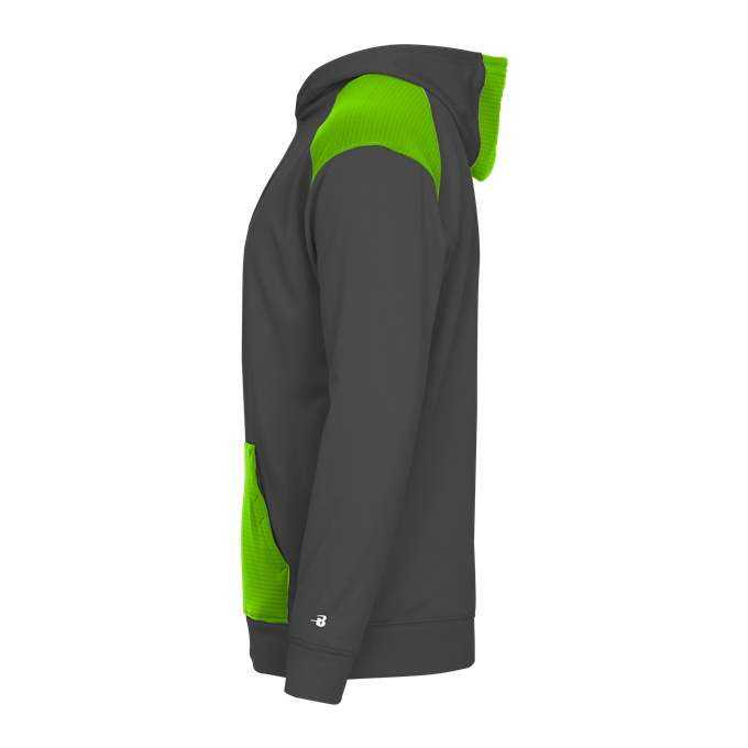 Badger Sport 2440 Breakout Performance Fleece Youth Hoodie - Graphite Lime - HIT a Double - 2
