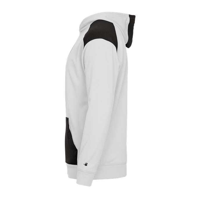 Badger Sport 2440 Breakout Performance Fleece Youth Hoodie - White Black - HIT a Double - 2