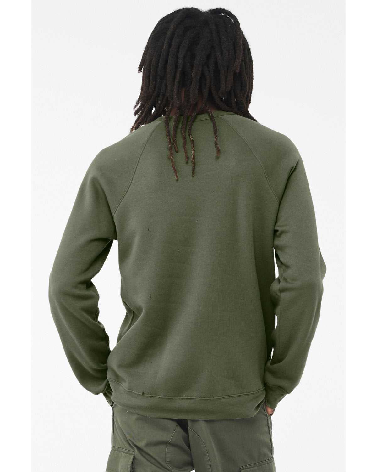 Bella + Canvas 3901 Sponge Fleece Raglan Crewneck Sweatshirt - Military Green - HIT a Double - 2
