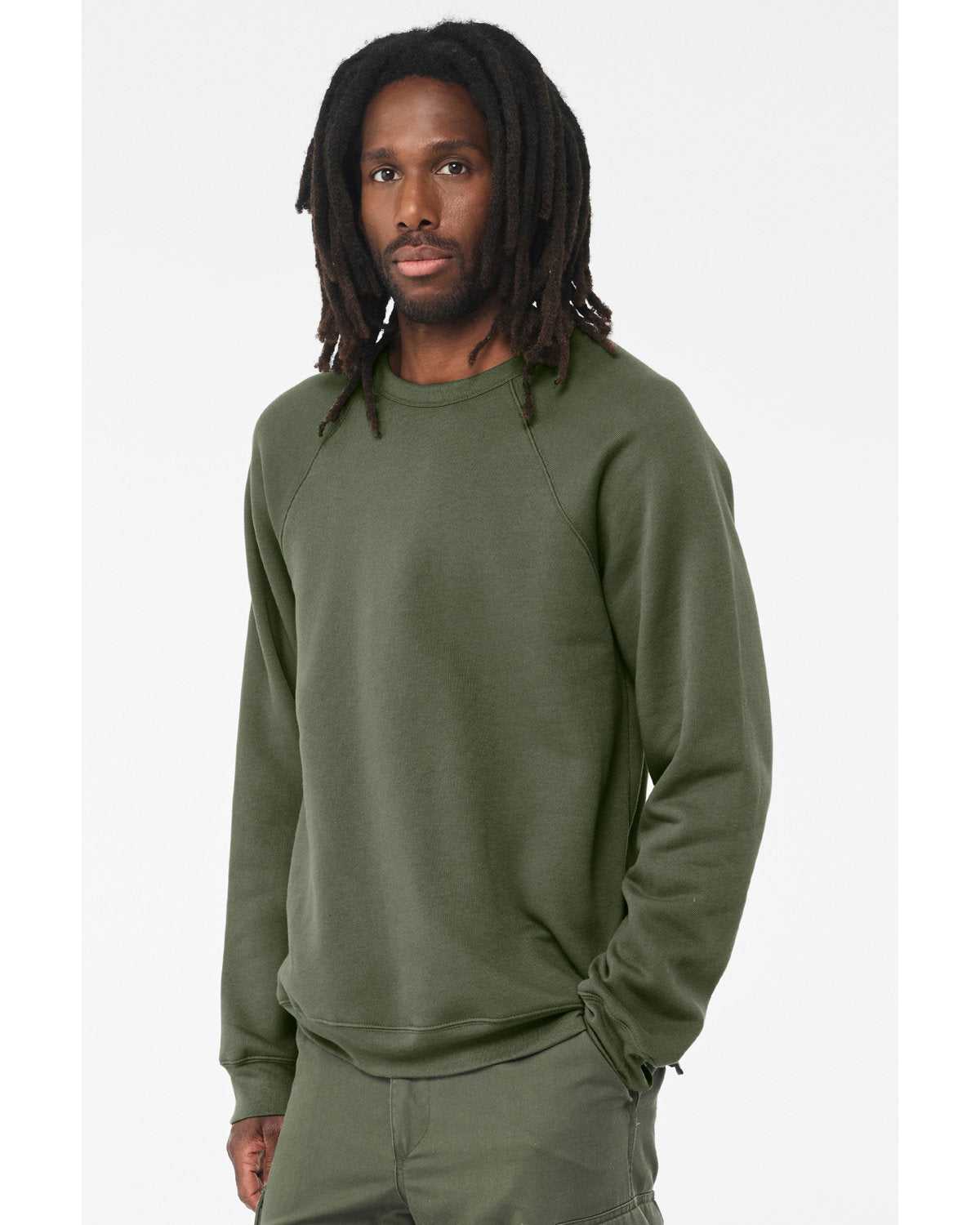 Bella + Canvas 3901 Sponge Fleece Raglan Crewneck Sweatshirt - Military Green - HIT a Double - 3
