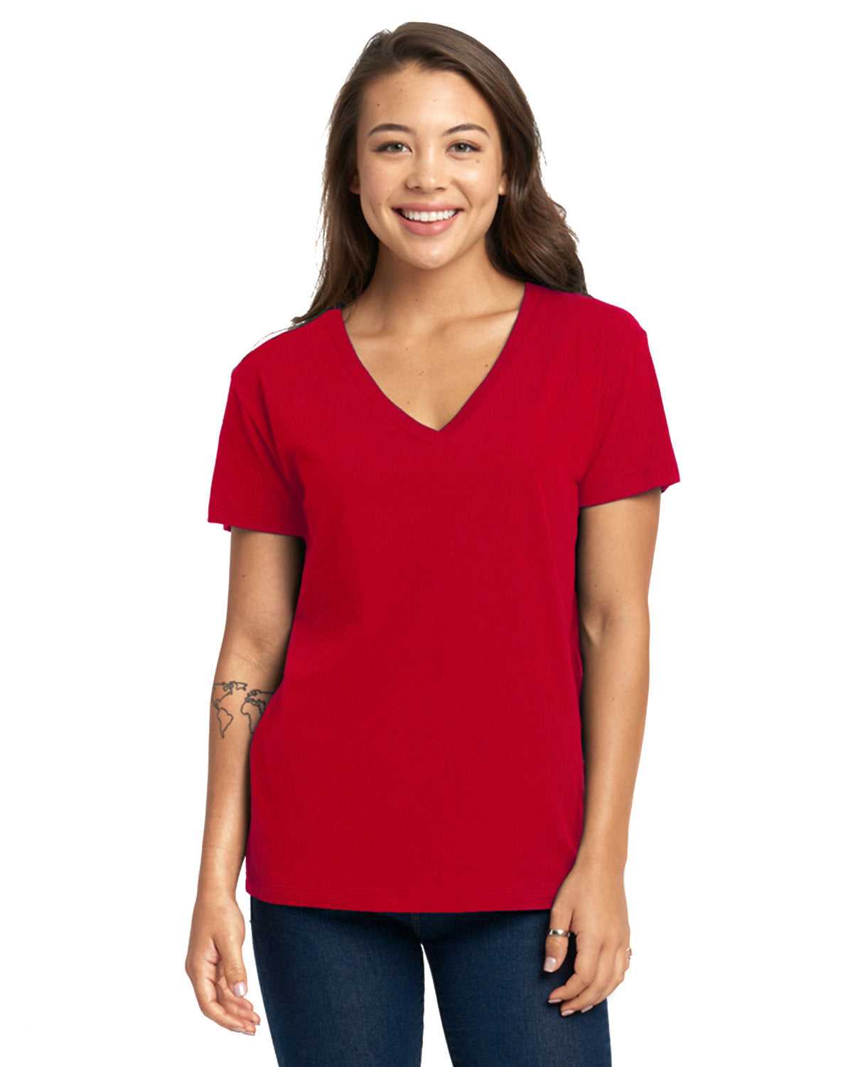 Next Level 3940 Womens Cotton V-Neck T-Shirt - Red - HIT a Double - 1