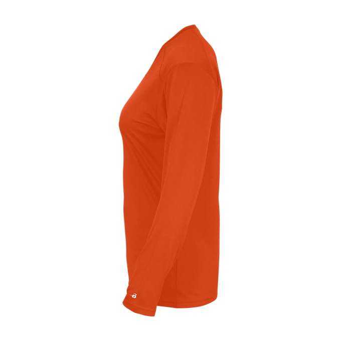 Badger Sport 4064 Ultimate Softlock V-neck Ladies Long Sleeve Tee - Orange - HIT a Double - 1