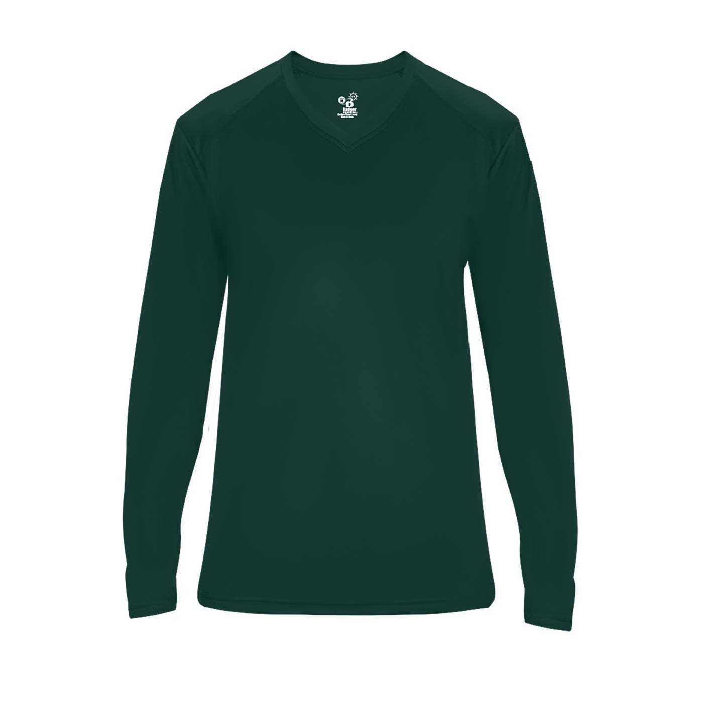 Badger Sport 4064 Ultimate Softlock V-neck Ladies Long Sleeve Tee - Forest - HIT a Double - 1