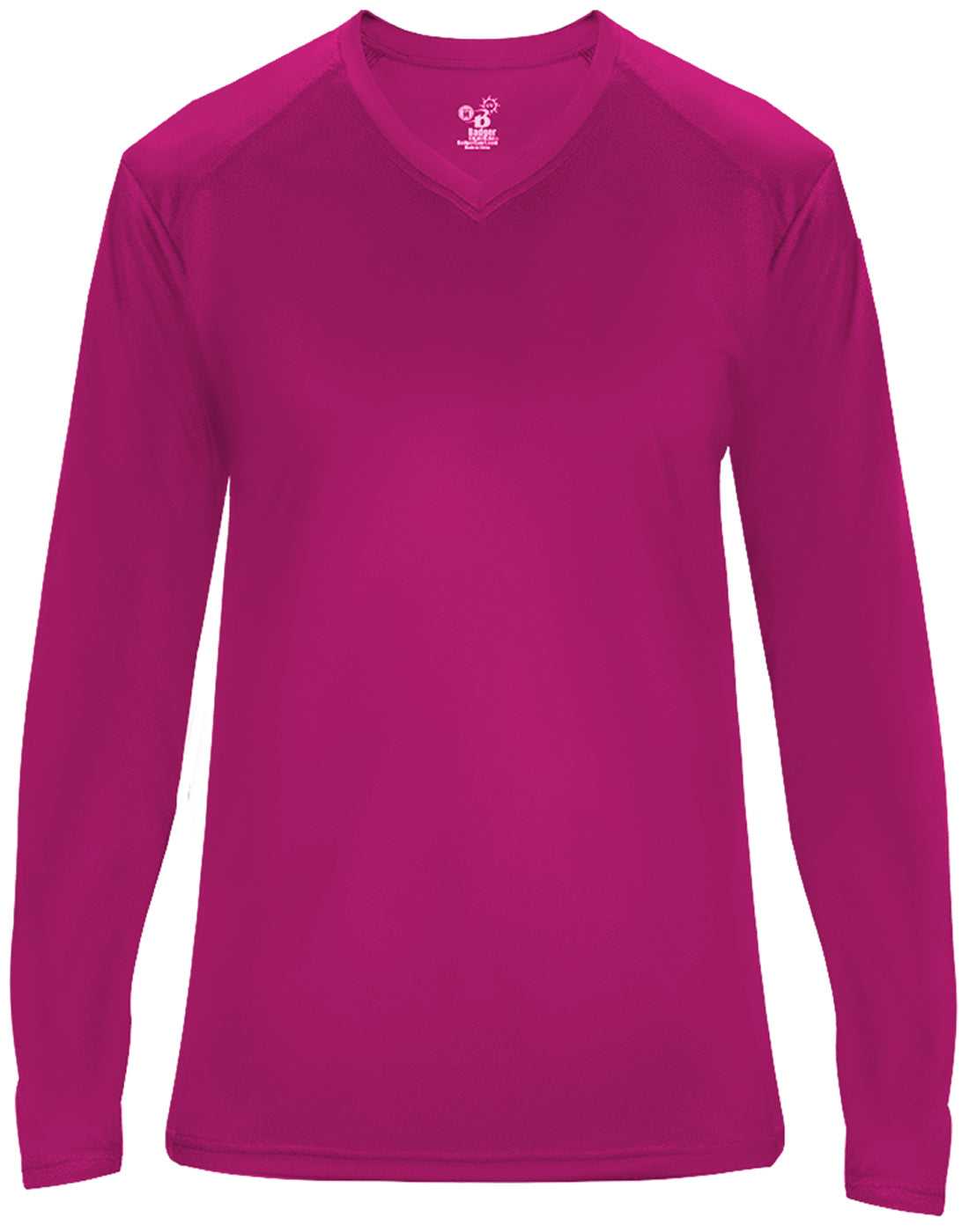 Badger Sport 4064 Ultimate Softlock V-neck Ladies Long Sleeve Tee - Hot Pink - HIT a Double - 1