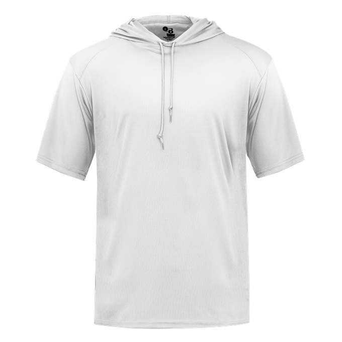 Badger Sport 4123 B-Core Short Sleeve Hoodie Tee - White - HIT a Double - 1
