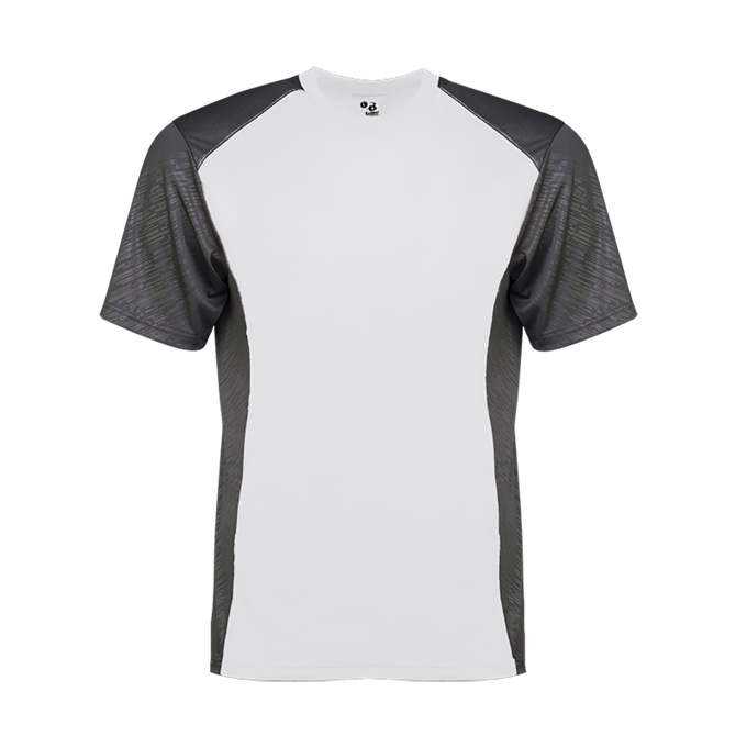 Badger Sport 4158 Line Embossed Colorblock Tee - White Graphite - HIT a Double - 1