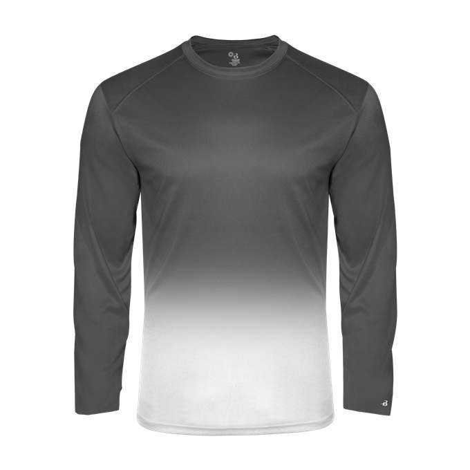 Badger Sport 4204 Ombre Long sleeve Tee - Graphite White - HIT a Double - 1