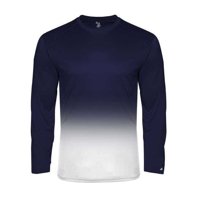 Badger Sport 4204 Ombre Long sleeve Tee - Navy White - HIT a Double - 1