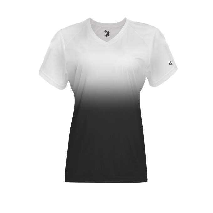 Badger Sport 4207 Ombre Women&#39;s Tee - White Black - HIT a Double - 1