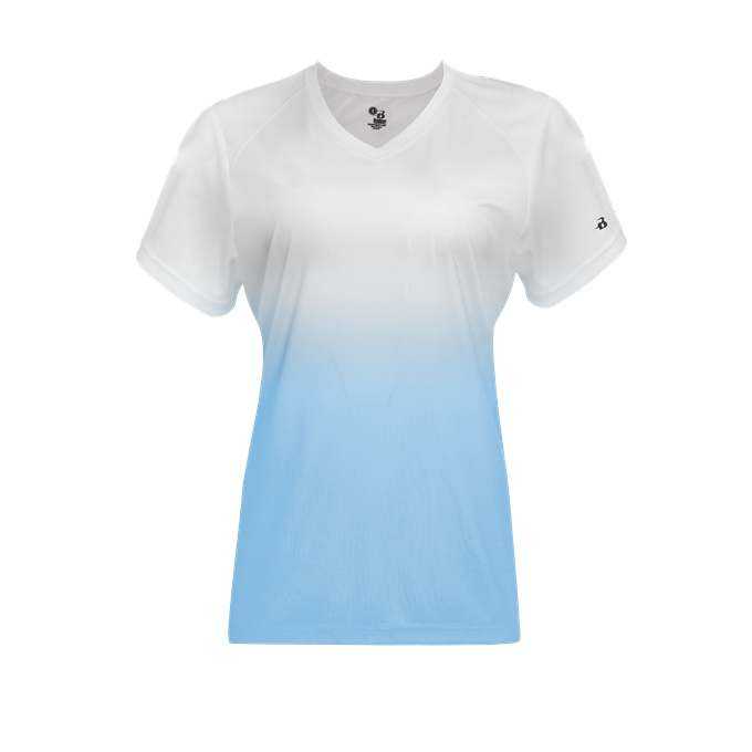 Badger Sport 4207 Ombre Women&#39;s Tee - White Columbia Blue - HIT a Double - 1