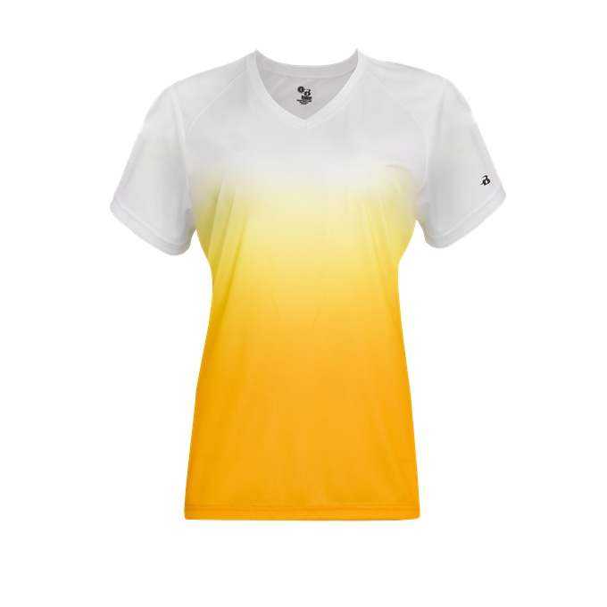Badger Sport 4207 Ombre Women&#39;s Tee - White Gold - HIT a Double - 1