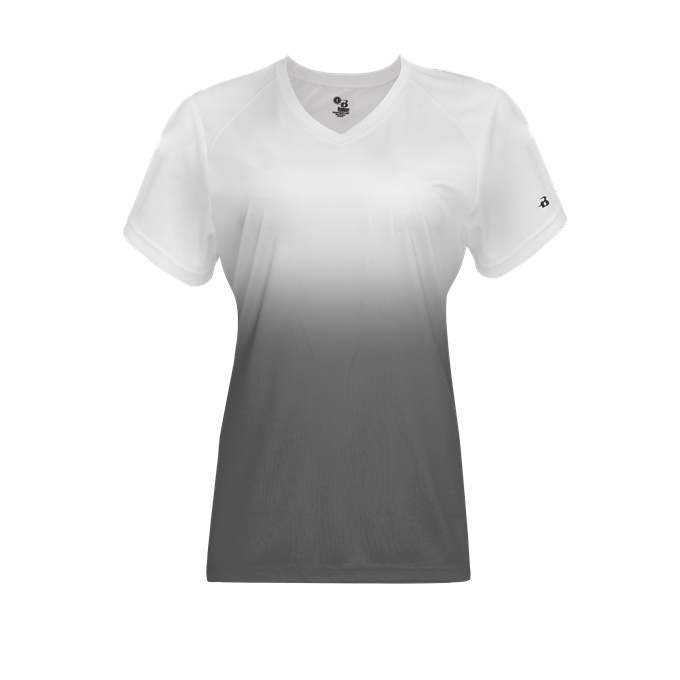 Badger Sport 4207 Ombre Women&#39;s Tee - White Graphite - HIT a Double - 1