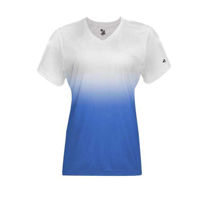 Badger Sport 4207 Ombre Women&#39;s Tee - Royal White - HIT a Double - 1