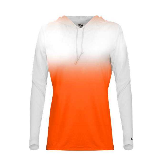 Badger Sport 4208 Ombre Women's Hoodie Tee - White Orange - HIT a Double - 1