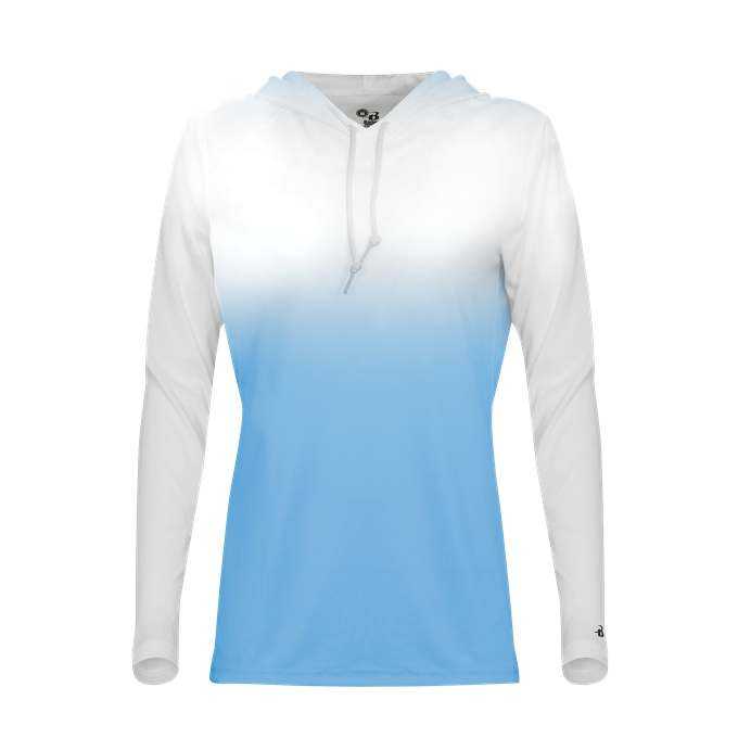 Badger Sport 4208 Ombre Women&#39;s Hoodie Tee - White Columbia Blue - HIT a Double - 1