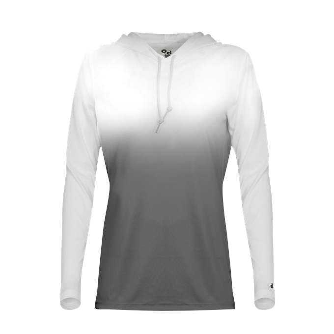 Badger Sport 4208 Ombre Women&#39;s Hoodie Tee - White Graphite - HIT a Double - 1