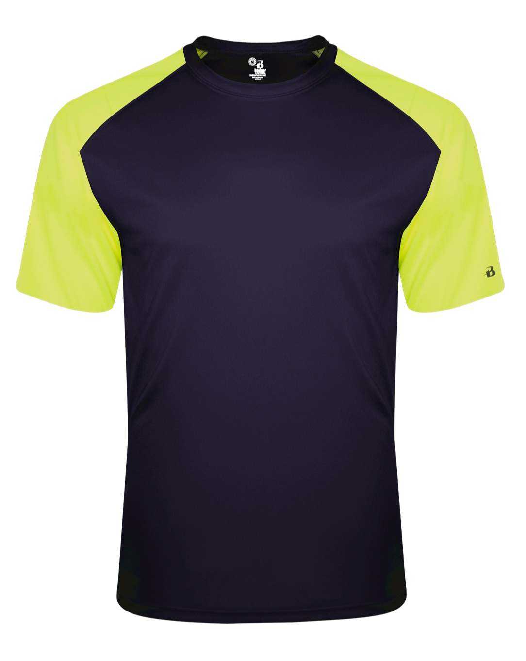 Badger Sport 2230 Breakout Youth Tee - Navy Safety Yellow - HIT a Double - 1