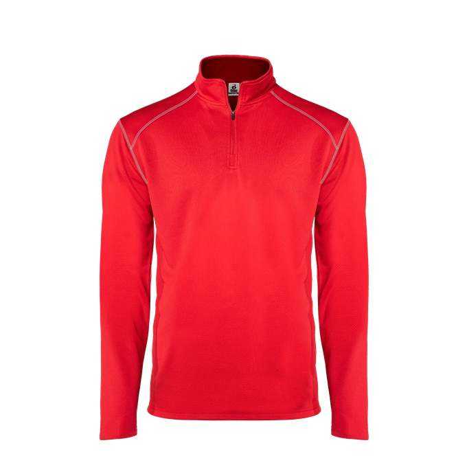 Badger Sport 4438 Money Mesh 1/4 Zip - Red Silver - HIT a Double - 1