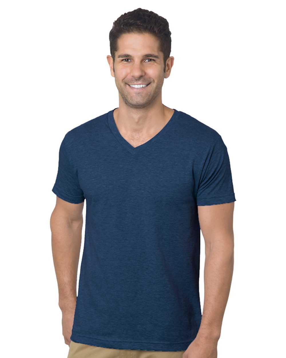 Bayside 5025 USA-Made V-Neck T-Shirt - Navy - HIT a Double