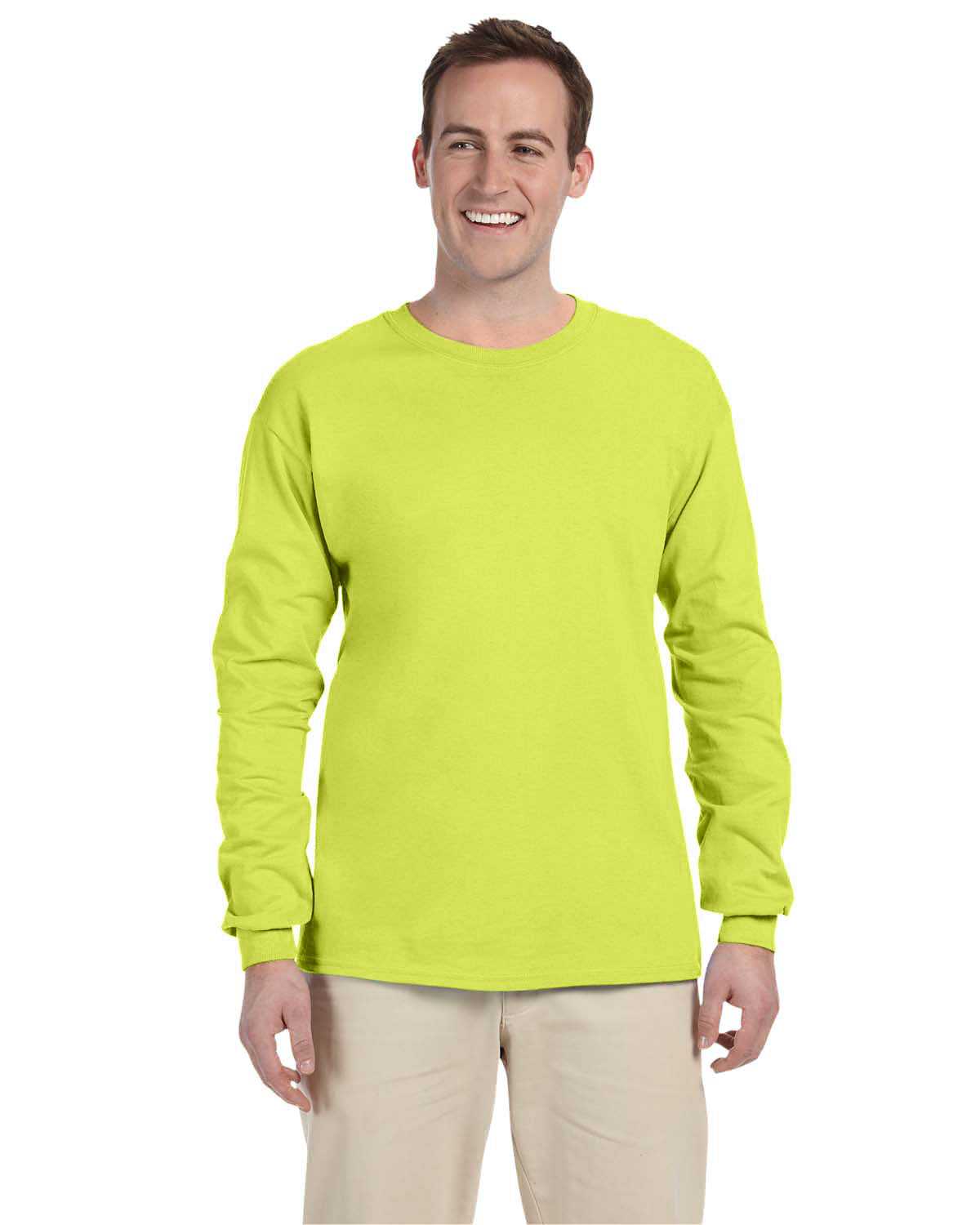 Fruit Of The Loom 4930R HD Cotton Long Sleeve T-Shirt - Safety Green - HIT a Double - 1