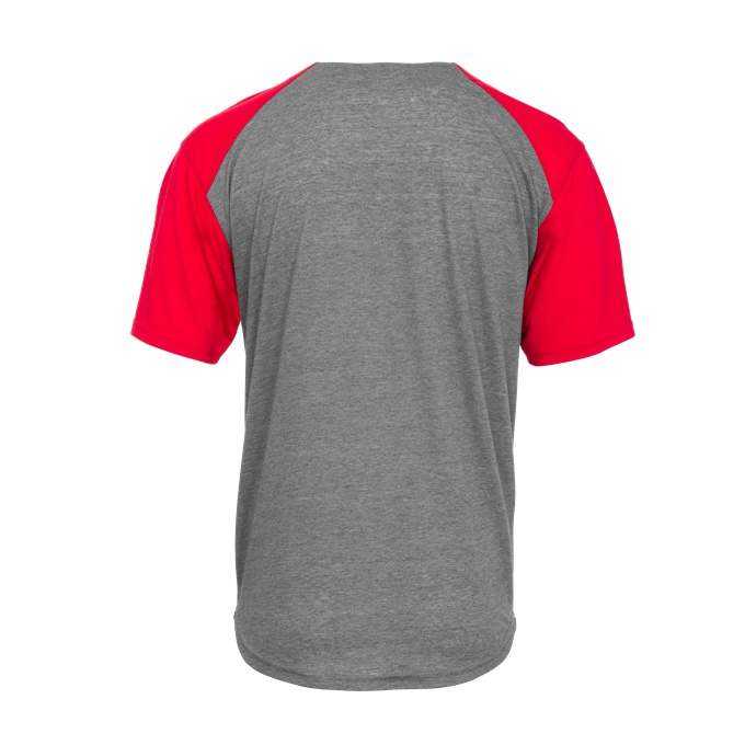 Badger Sport 495000 Tri-Blend Full Button Tee - Graphite Heather Red - HIT a Double - 2