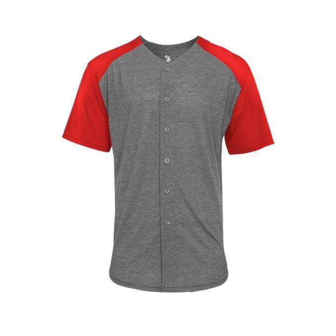 Badger Sport 495000 Tri-Blend Full Button Tee - Graphite Heather Red - HIT a Double - 1