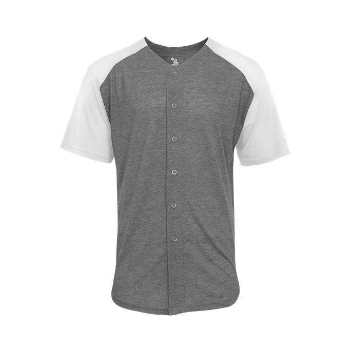 Badger Sport 495000 Tri-Blend Full Button Tee - Graphite Heather White - HIT a Double - 1
