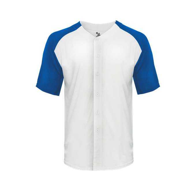 Badger Sport 495000 Tri-Blend Full Button Tee - White Royal - HIT a Double - 1