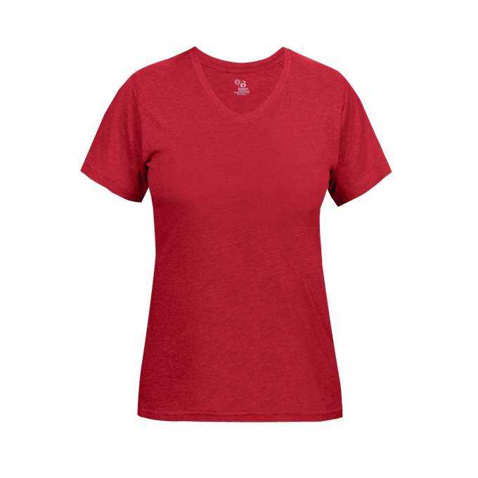 Badger Sport 4962 Tri-Blend Ladies&#39; V-Neck Tee - Red - HIT a Double - 1