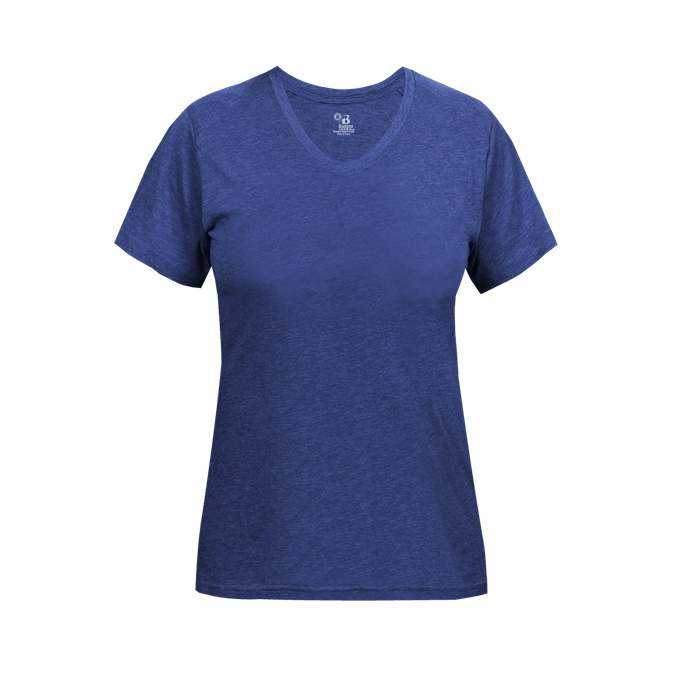 Badger Sport 4962 Tri-Blend Ladies' V-Neck Tee - Royal Heather - HIT a Double - 1