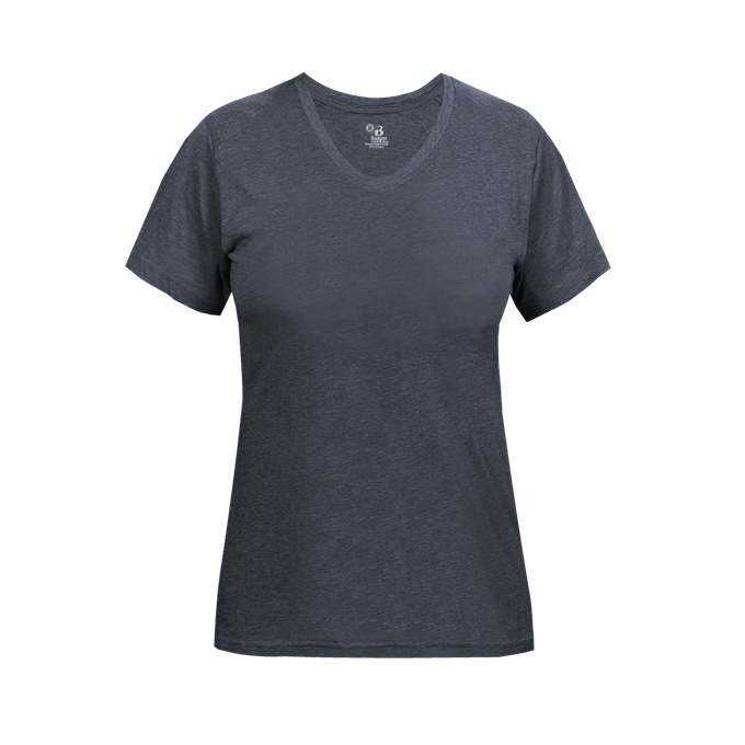 Badger Sport 4962 Tri-Blend Ladies' V-Neck Tee - Navy Heather - HIT a Double - 1
