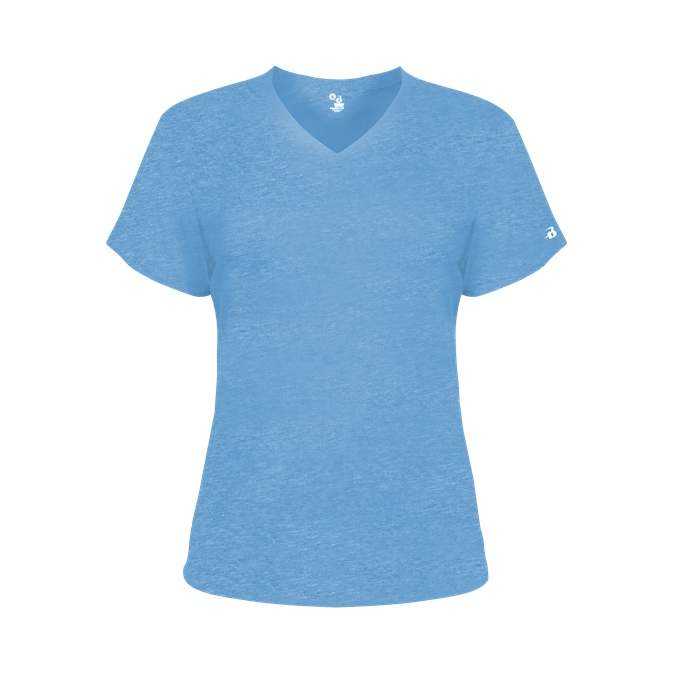 Badger Sport 4962 Tri-Blend Ladies&#39; V-Neck Tee - Columbia Blue Heather - HIT a Double - 1