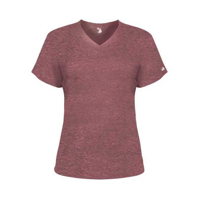 Badger Sport 4962 Tri-Blend Ladies' V-Neck Tee - Maroon Heather - HIT a Double - 1