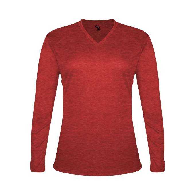 Badger Sport 4964 Tri-Blend L/S Ladies Tee - Red - HIT a Double - 1