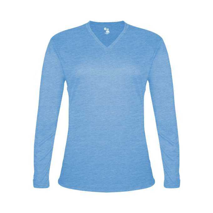 Badger Sport 4964 Tri-Blend L/S Ladies Tee - Columbia Blue Heather - HIT a Double - 1