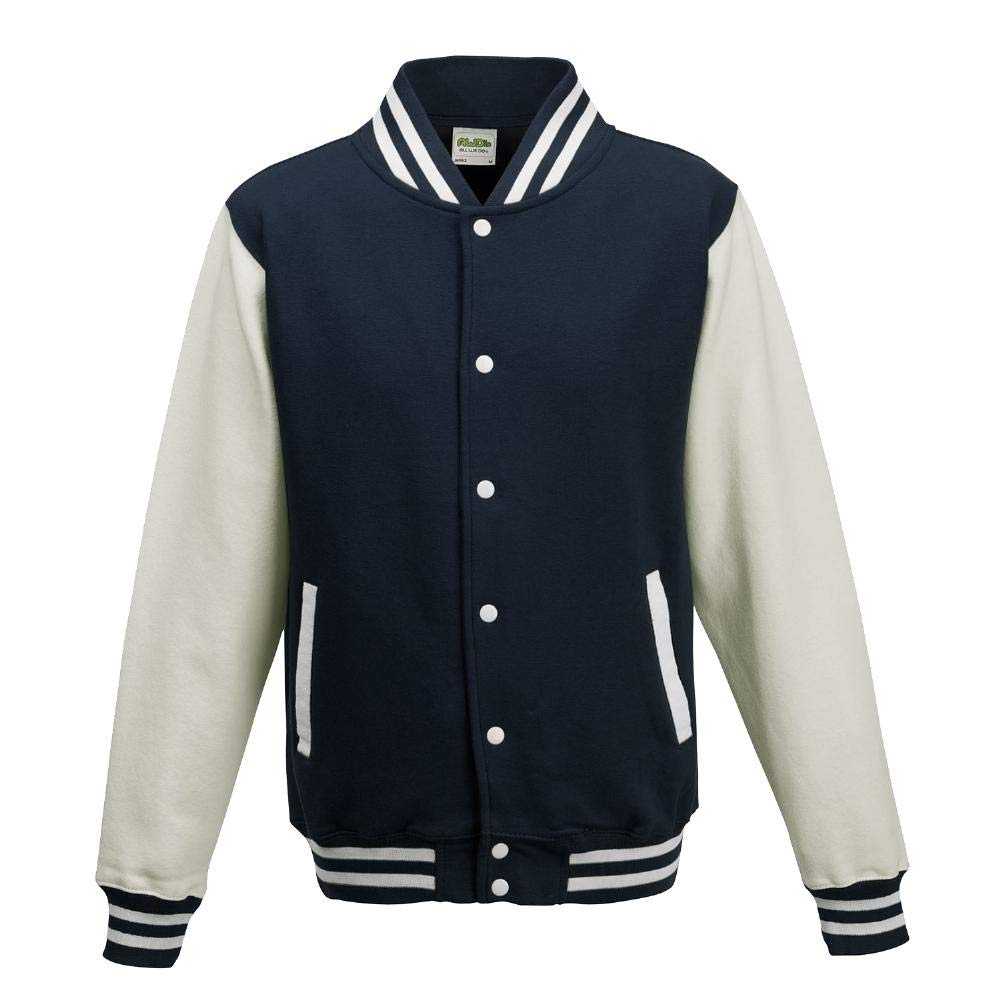 Just Hoods JHA043 Letterman Jacket - Oxford Navy White - HIT a Double