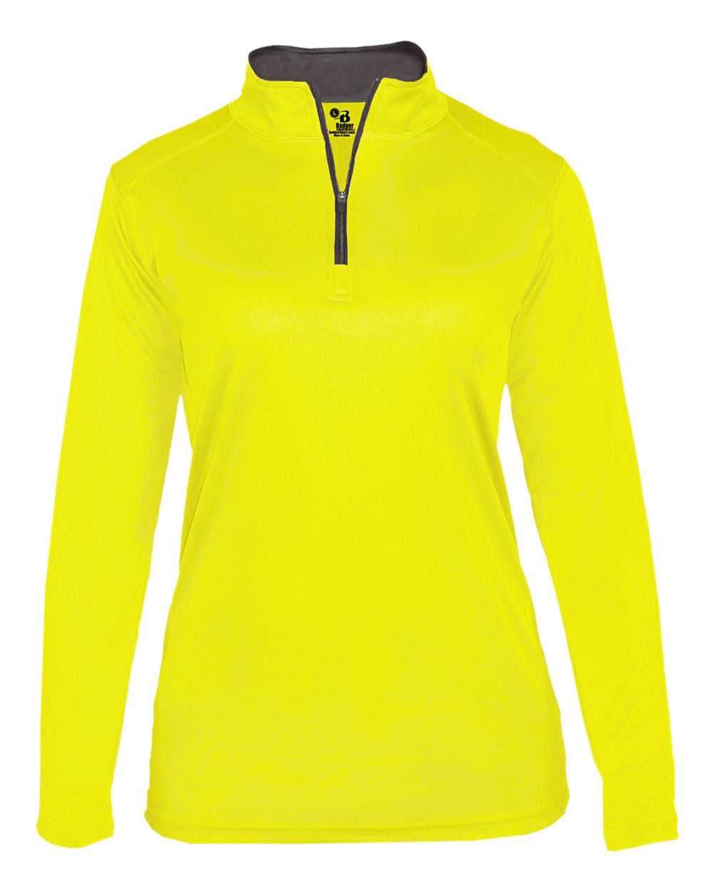 Badger Sport 4103 B-Core Ladies 1/4 Zip - Safety Yellow Green Graphite - HIT a Double - 1