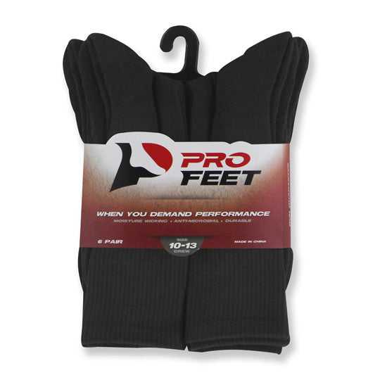 Pro Feet 5285/6 Performance Physical Crew (6 Pair Pkg) Socks - Black - HIT a Double