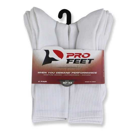 Pro Feet 5285/6 Performance Physical Crew (6 Pair Pkg) Socks - White - HIT a Double