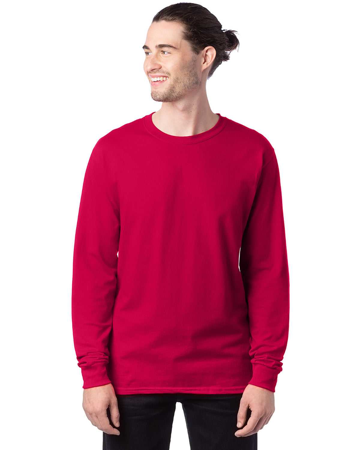 Hanes 5286 Essential-T Long Sleeve T-Shirt - Athletic Crimson - HIT a Double - 1