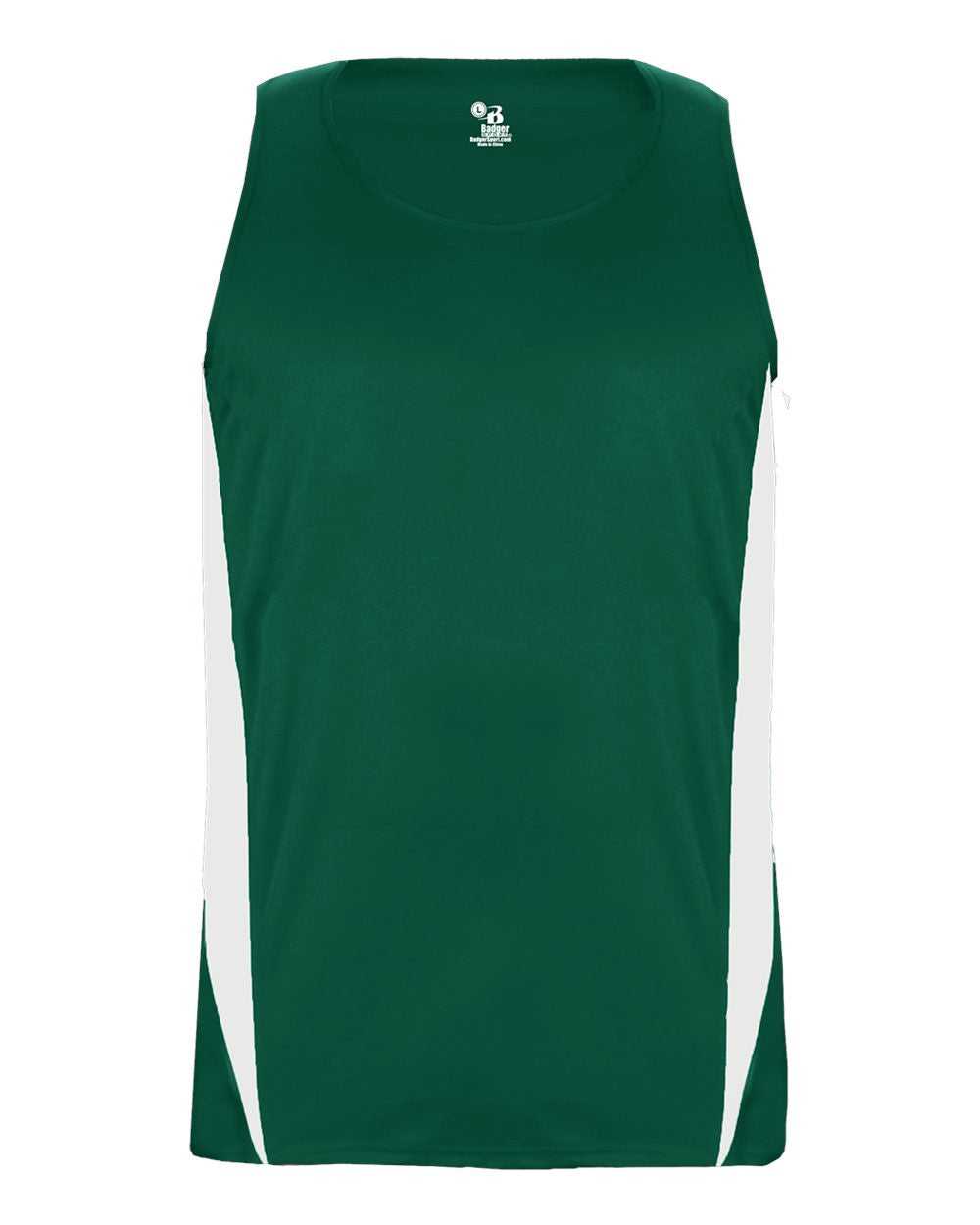 Badger Sport 2667 Stride Youth Singlet - Forest White - HIT a Double - 1