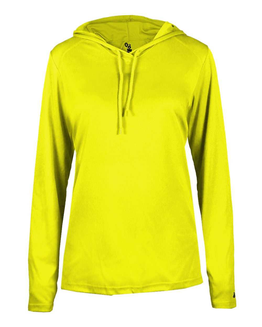 Badger Sport 4165 B-Core Long Sleeve Ladies Hoodie Tee - Safety Yellow Green - HIT a Double - 1