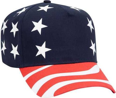 OTTO 56-176 Cotton Twill United States Flag Pattern 5 Panel Cap - Red Navy - HIT a Double - 1