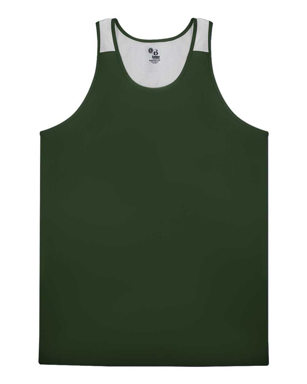 Badger Sport 2668 Youth Ventback Singlet - Forest White - HIT a Double - 1