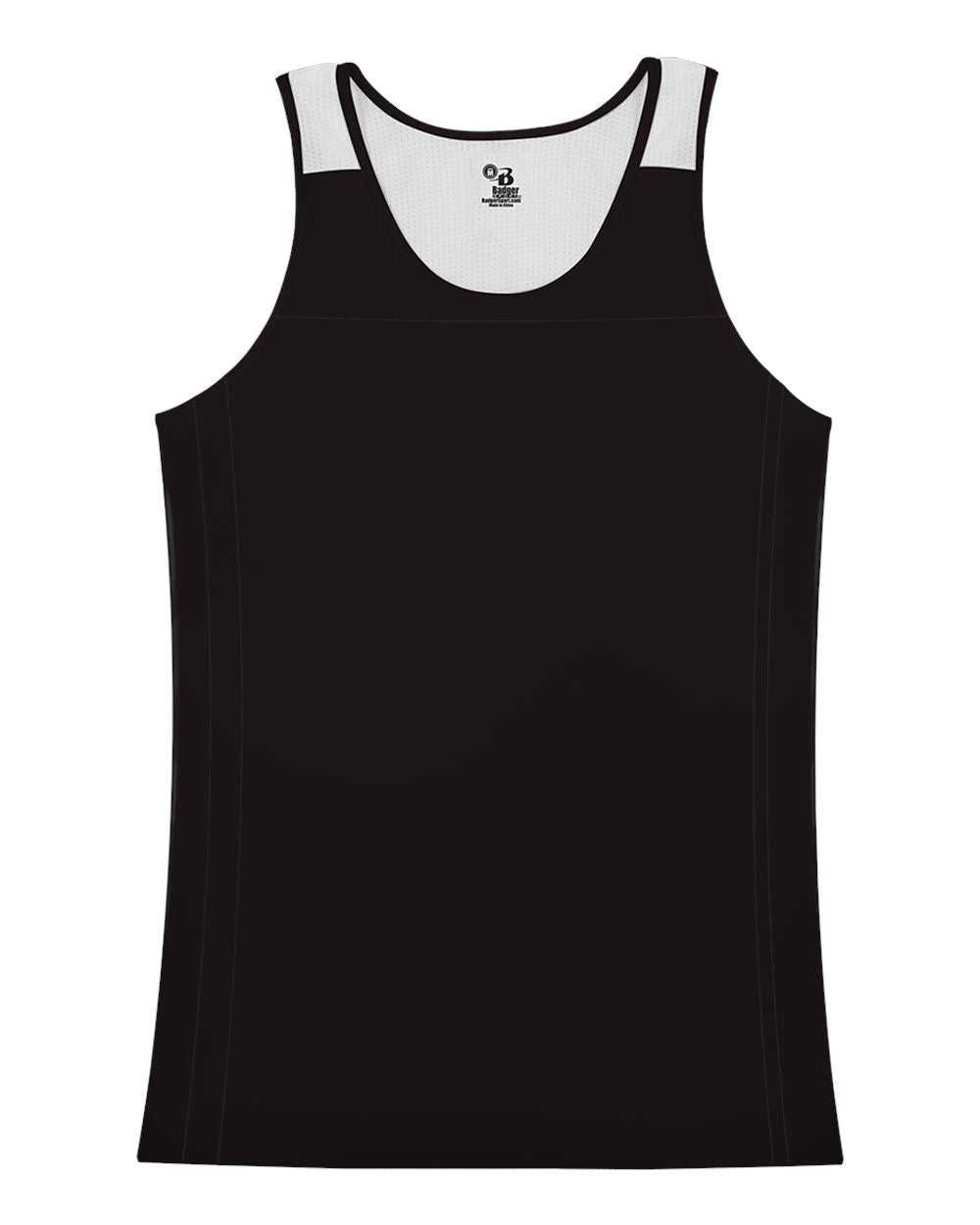 Badger Sport 8968 Ventback Ladies Singlet - Black White - HIT a Double - 1