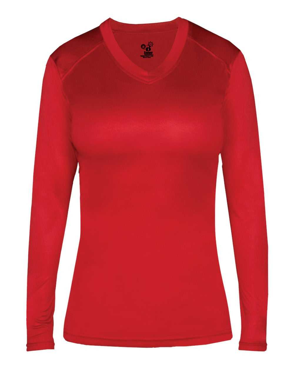 Badger Sport 6464 Ultimate Softlock Fitted Ladies Long Sleeve Tee - Red - HIT a Double - 1