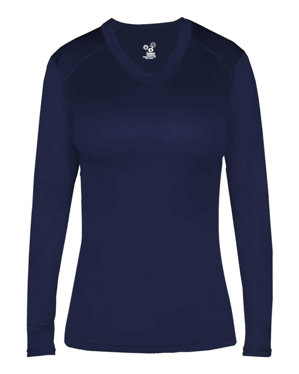 Badger Sport 6464 Ultimate Softlock Fitted Ladies Long Sleeve Tee - Navy - HIT a Double - 1