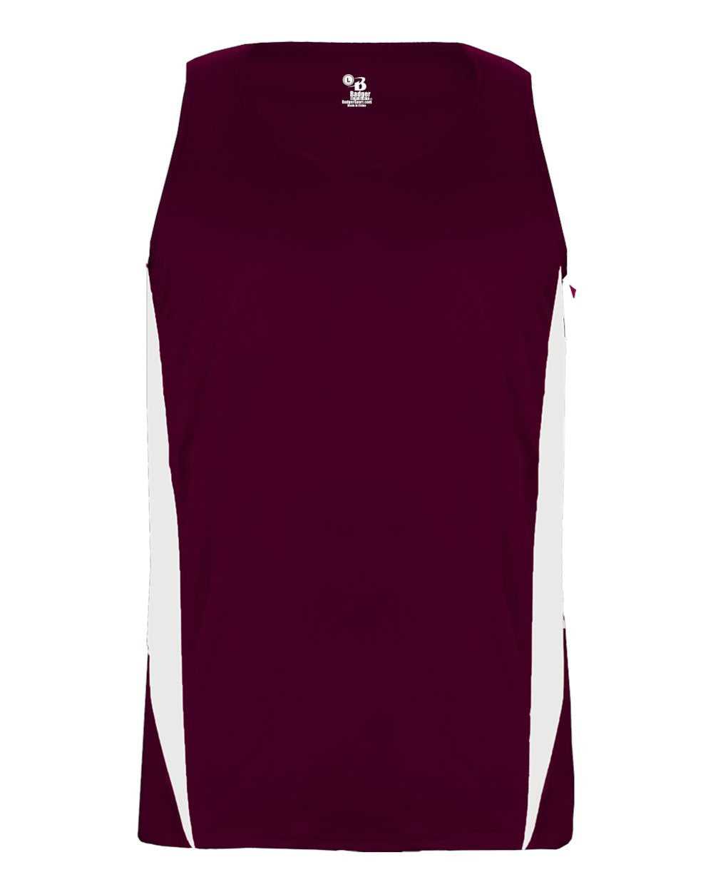 Badger Sport 2667 Stride Youth Singlet - Maroon White - HIT a Double - 1